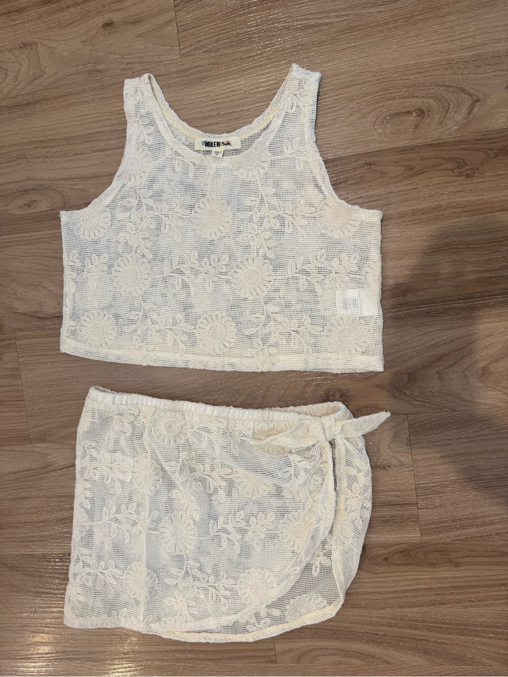 Girls MIKEN Ivory Lace Swim Cover Up Set Size 12 Floral Beach Boho Cottagecore